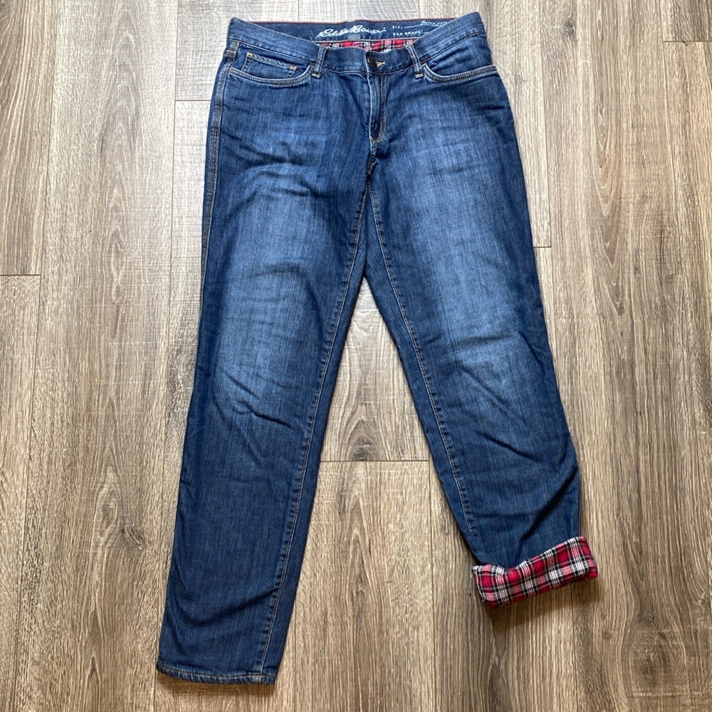 Eddie Bauer flannel lined boyfriend relaxed jeans, size 6